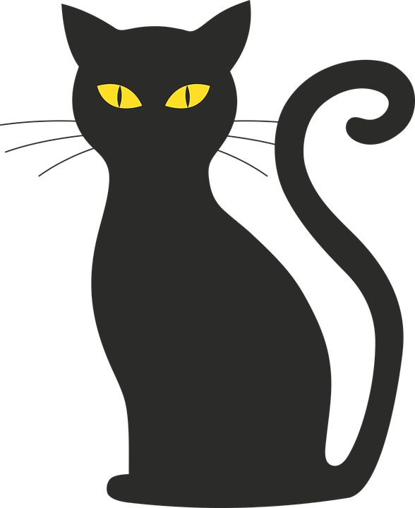 Czarna grafika kota z żółtymi oczami
