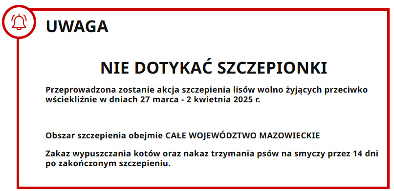 Na plakacie widzimy informacje dotyczące szczepienia przeciwko wściekliźnie